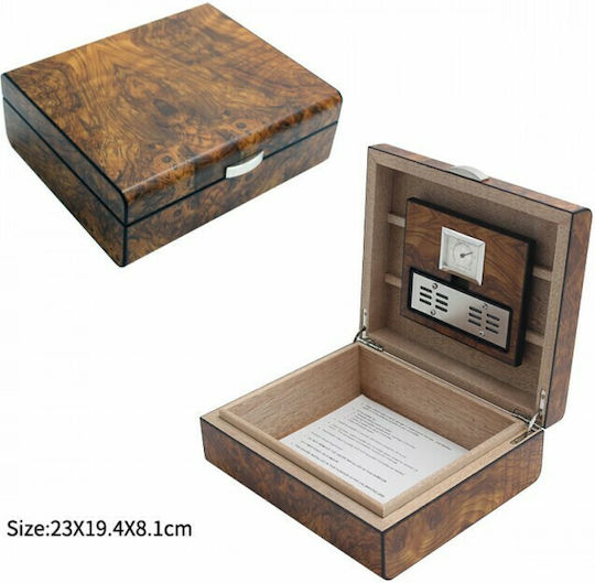 Sikarlan Umidificator Din Lemn Pentru 15 Țigarete Cu Higrometru Digital 23x19.4x8.1cm