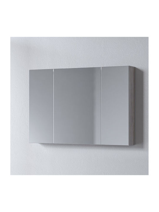 Martin Omega 100 Rechteckiger Badezimmerspiegel aus Spanplatte mit Schrank 95x65cm Grey Oak