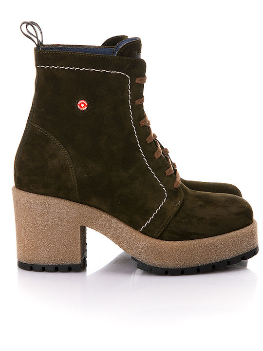 Bocanci de piele pentru femei cu platforme pentru femei cu toc kaki