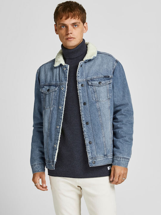 Jack & Jones Geci Biker Denim Culoare Full Face Albastru
