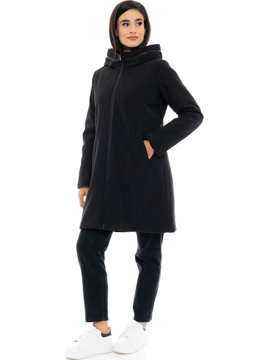Women's Long Puffer Jacket for Winter with Hood Black