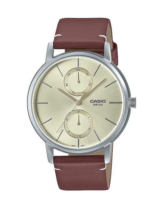 Casio Watch Chronograph Battery with Brown Leather Strap