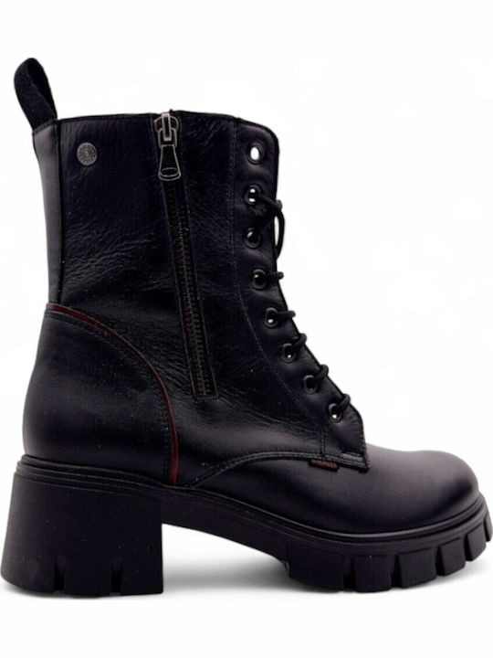 Leather Women's Ankle Boots with Medium Heel Black