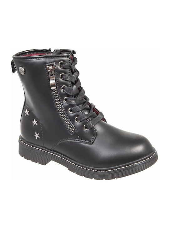 Lederne Kinderstiefel mit Schnürsenkeln Schwarz