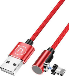 Usams SJ444 Angle (90°) / Braided / Μαγνητικό αποσπώμενο USB to Lightning Cable Κόκκινο 1m (SJ444USB02)