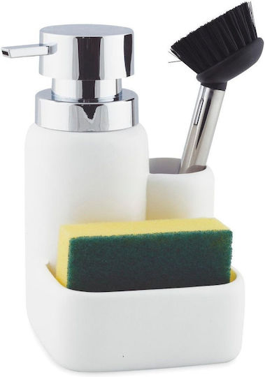 Andrea House Tabletop Ceramic Dispenser for the Kitchen with Sponge Holder White