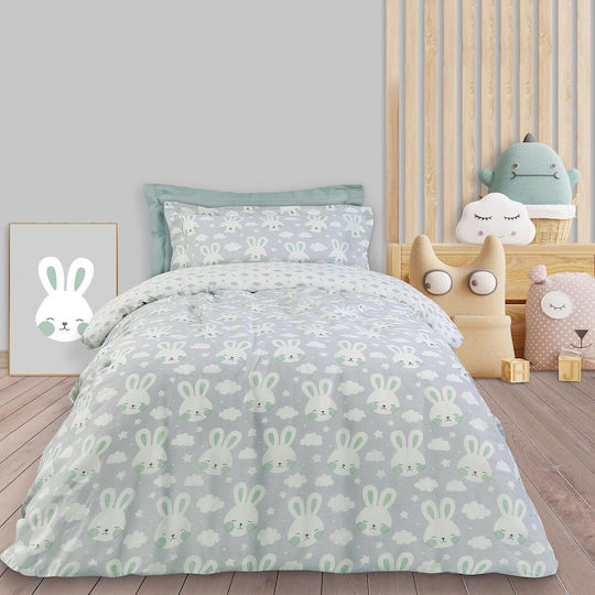 Das Home Cute Rabbit Set Kinderbettbezug Einzel mit Kissenbezug Baumwolle Gray 160x240cm