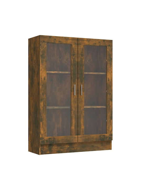 Free Standing Living Room Display Cabinet of MDF with Glass Καπνιστή Δρυς 82.5x30.5x115cm