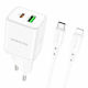 Borofone Charger with USB-A Port and USB-C Port and Cable USB-C - Lightning 20W Power Delivery Whites (BN7)