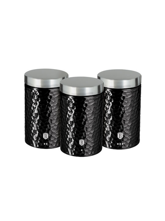 Berlinger Haus Primal Gloss Collection Set of 3pcs Jars General Use with Lid made of Stainless Steel Black 11x11x17.8cm