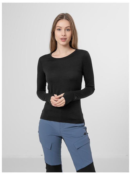 4F Damen Langarm Pullover Wolle Schwarz