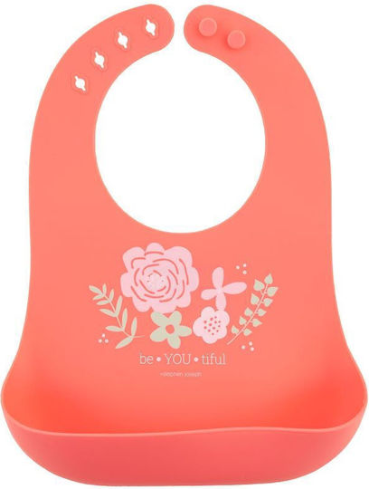 Stephen Joseph Flower Wasserdicht Lätzchen Silikon mit Taste & Tasche Koralle