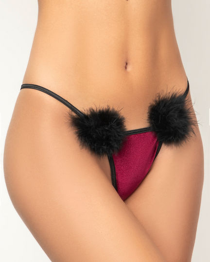 Milena by Paris 006809 String Velvet with Feathers Burgundy