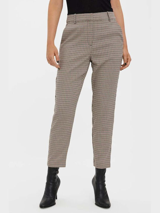 Vero Moda Women's Fabric Trousers in Tapered Line Checked