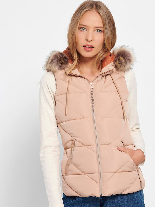 Scurtă Jachetă de femei Fără mâneci Puffer pentru iarnă Bej