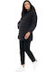 Women's Long Puffer Jacket Double Sided for Winter with Hood Black