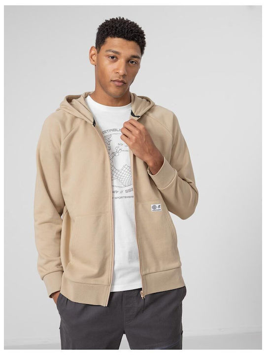 4F Men's Sweatshirt Jacket with Hood and Pockets Beige