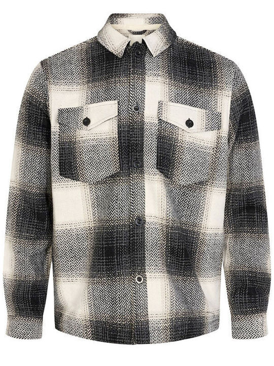 Μακρυμάνικo Overshirt σε Κανονική Γραμμή Καρό Γκρι