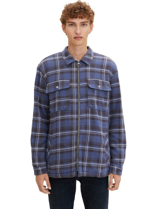 Μακρυμάνικo Overshirt Καρό Μπλε
