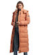 Superdry Touchline Women's Long Puffer Jacket for Winter with Detachable Hood Brown