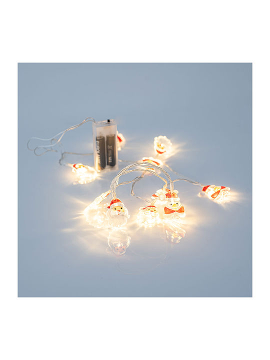10 Christmas Lights LED Warm White Battery in String with Transparent Cable Acrylic Santa Penguins Eurolamp