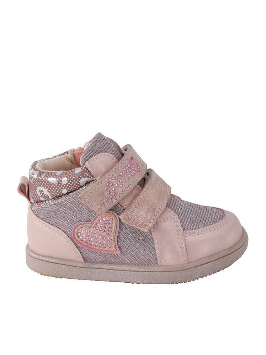 Anatomical Leather Kids Boots with Velcro Pink