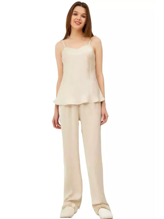 Harmony Winter Damen Pyjama-Set Satin Beige