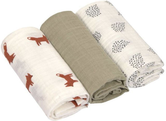 Laessig Little Forest Fox Pânze de Înfășat Verde 60x60εκ. 3buc
