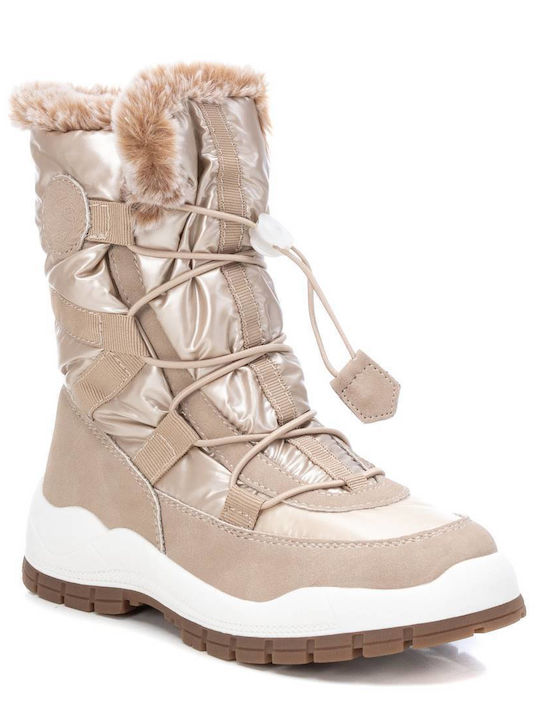 Suede Kinder-Schneestiefel mit Schnürsenkeln Beige