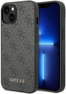 Guess 4G Metal Gold Logo Umschlag Rückseite Synthetisches Leder / Kunststoff / Silikon Gray (iPhone 14) GUHCP14SG4GFGR