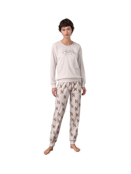 Vamp Winter Damen Pyjama-Set Baumwolle Beige Stream