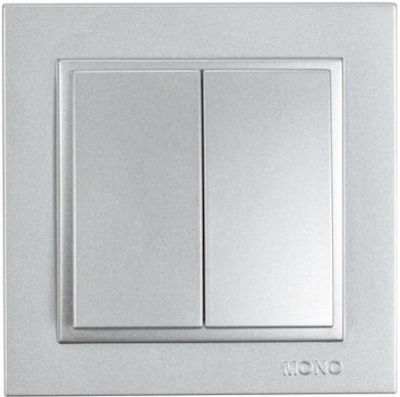 Eurolamp Recessed Electrical Lighting Wall Switch with Frame Basic Silver 152-10405