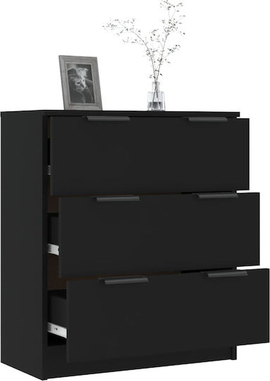 Wooden Chest of Drawers with 3 Drawers Black 60x30x70cm