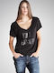 Edward Jeans Damen T-shirt mit V-Ausschnitt Schwarz