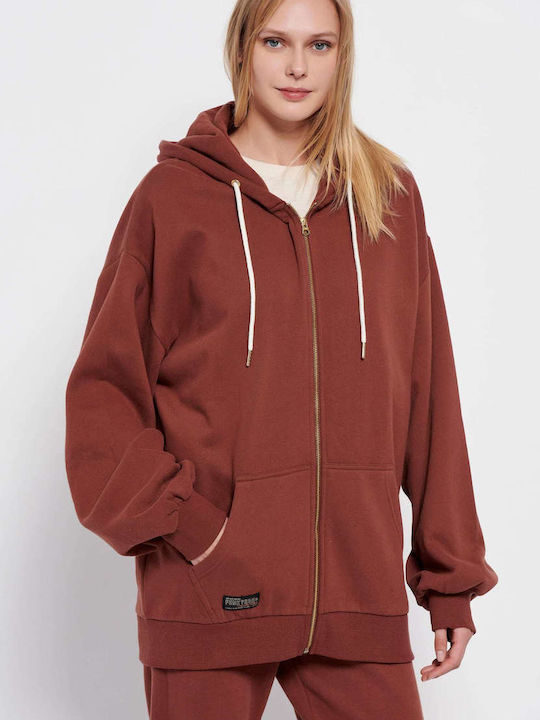 Long Women's Sweatshirt Jacket Hooded Chocolate