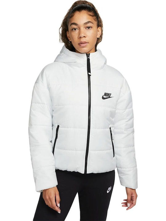 Sportswear Κοντό Γυναικείο Puffer Μπουφάν για Χειμώνα Λευκό