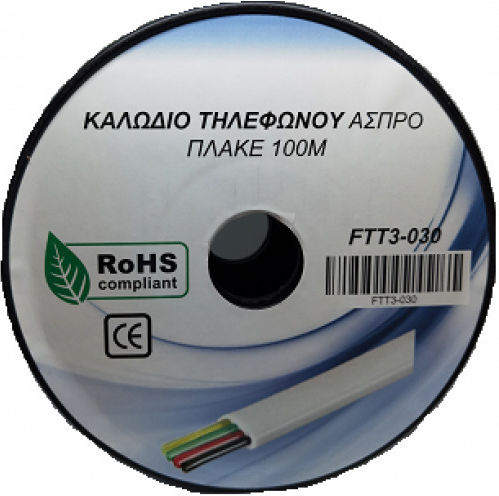 Flat Telephone Cable Unterminated 100m White (FTT3-030)