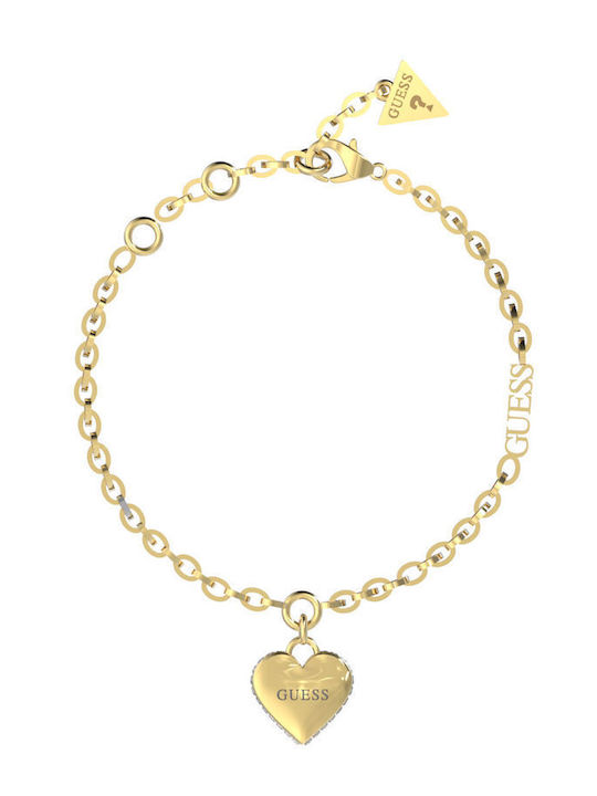 Guess Bracelet Chain with design Heart made of Steel Gold Plated with Zircon