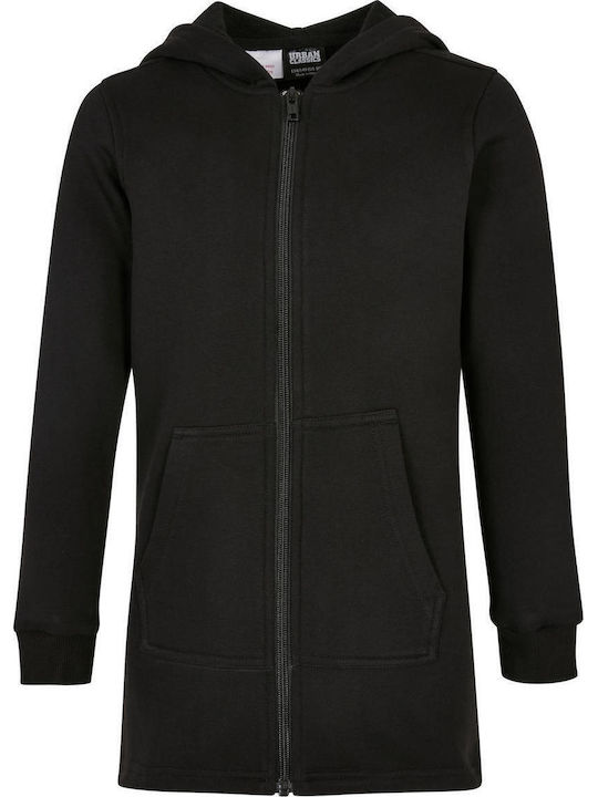 Fleece Kinder-Sweatshirt Strickjacke mit Kapuze und Taschen Schwarz
