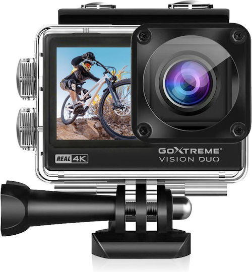 EasyPix GoXtreme Vision DUO Action Camera 4K Ultra HD Υποβρύχια (με Θήκη) με Οθόνη Αφής 2" και Wi-Fi Μαύρη