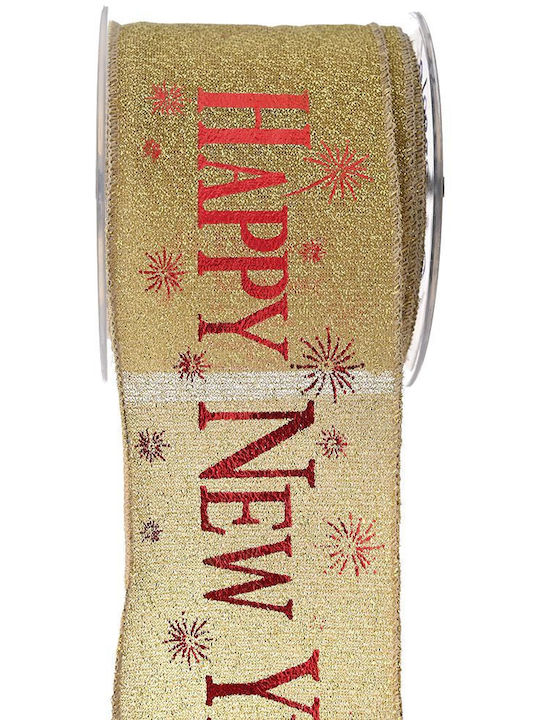 Iliadis Χριστουγεννιάτικη Κορδέλα Sparkle Happy New Year Υφασμάτινη Χρυσή 910x8cm
