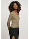 Short Women's Knitted Cardigan with Buttons Khaki