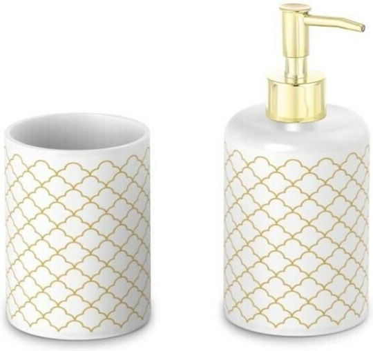 DKD Home Decor Metallisches Weißes Badezimmerzubehör-Set An der Wand montiert 2 Stück