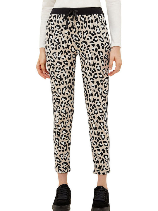 Women's Fabric Capri Trousers Leopard Beige