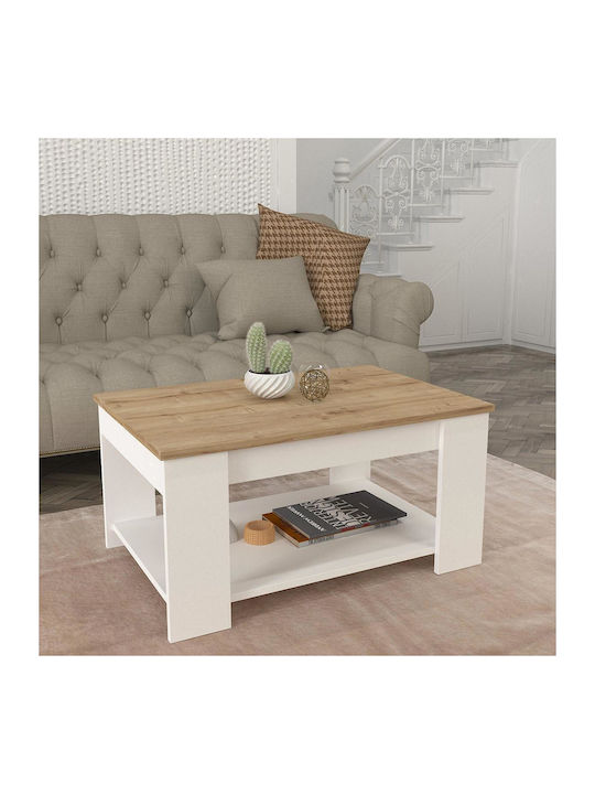 Masa Centrală Rectangulară Alden Din Lemn Alb / Natural L90xL60xÎ42cm