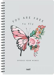 Next Spiral Notebooks Ruled A4 70 Sheets 2 Subjects Butterfly Multicolour 3pcs