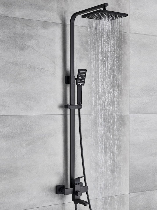 Naron Adjustable Shower Column with Mixer 124cm Black
