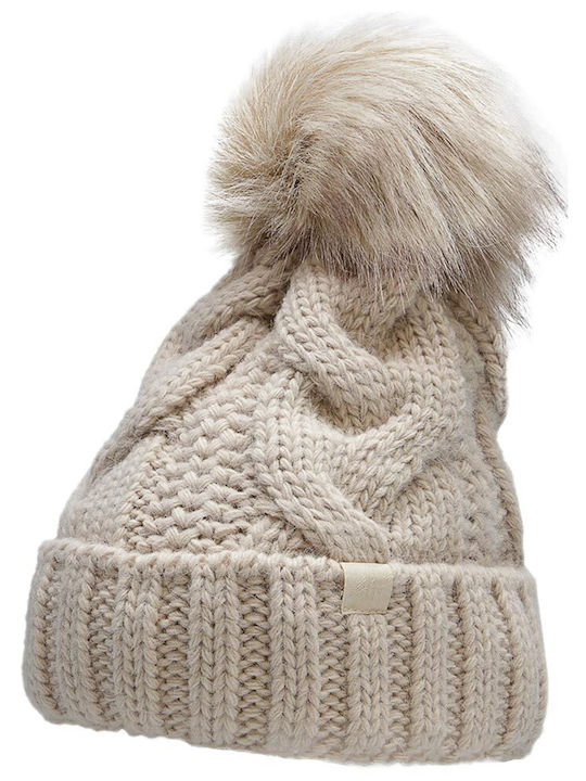 Beanie Cap with Braid Beige