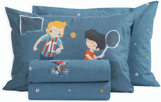 Nef-Nef Homeware Sports Fan Σετ Παιδική Παπλωματοθήκη Μονή με Μαξιλαροθήκη Βαμβακερή Μπλε 160x240εκ.