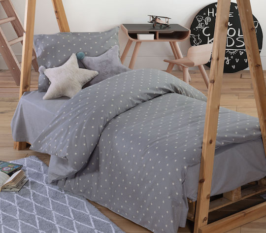 Nef-Nef Homeware Precious Set Kids Duvet Cover Single with Pillowcase Cotton Gray 160x230cm